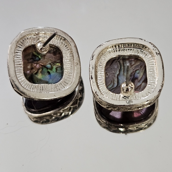 Purple & Abalone Shell Studs - Picture 4 of 4